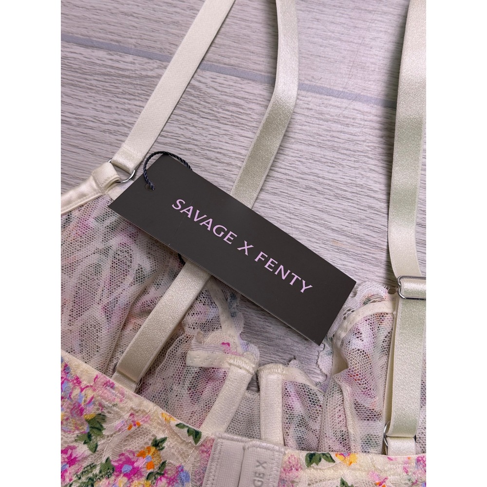 Savage X Fenty Savage Not Sorry Printed Lace Unlined Balconette Bra 36C Cream - Picture 5 of 8
